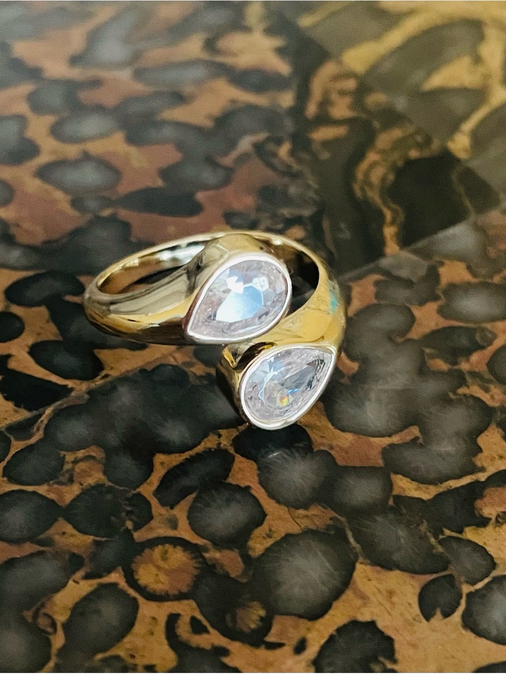 House of Harlow 1960 Gold-Tone Pear Crystal Open Ring